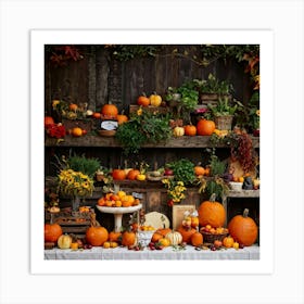 An Organic Farm During A Jubilant Fall Festival Apple And Pumpkin Decorations Adorn The Table A Co (2) Art Print