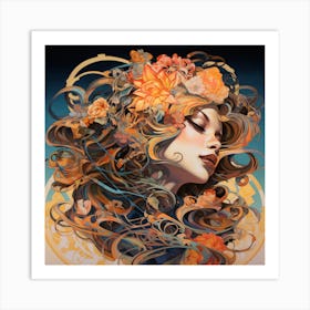 Woman With Flowers In Her Hair Art Print