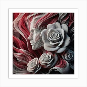 Roses And Wavy Hair Art Print