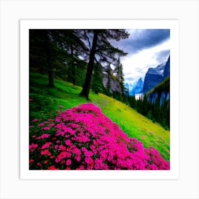 Pink Flowers In The Mountains 1 Art Print