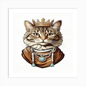 Default Mascot Brown And White Tabby Cat Wearing A Tiara In V 1 1 Art Print