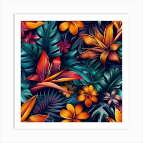 Tropical Flowers Seamless Pattern 1 Art Print