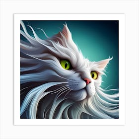 White Cat With Green Eyes Art Print