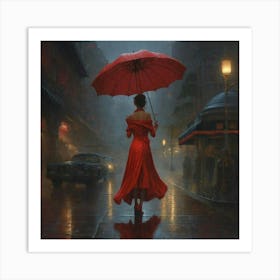 red dress in the rain Art Print