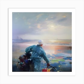 Fisherman On The Beach Art Print