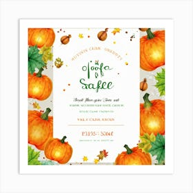 Autumn Sale Banner Watercolor Style Exploding With Vibrant Hues Of Pumpkin Orange And Leaf Green (4) Art Print