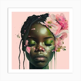 Woman With Flowers On Her Face 1 Art Print