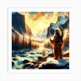 Native American Indian By Stream Copy 1 Art Print