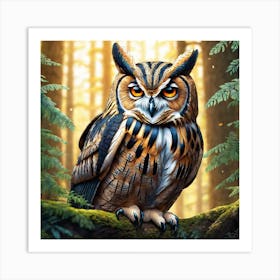 Owl In The Forest 154 Art Print