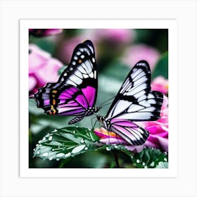 Butterflies On Roses Art Print