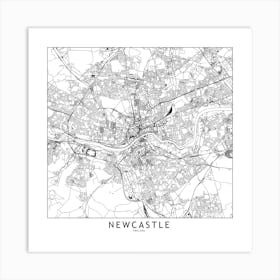 Newcastle White Map Square Art Print