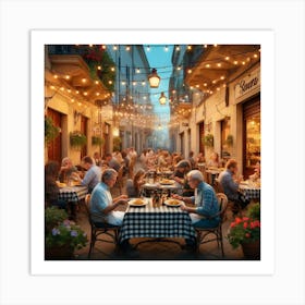 Italian Bistro Night Wall Print Art A Delightful Scene Of An Italian Bistro, Perfect For Adding Warmth And Charm To Any Restaurant Space Art Print