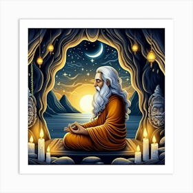 Guru In Cave With Candles 1 Art Print