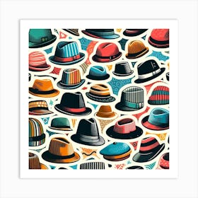 Hat Collage: A Colorful and Quirky Wall Art Piece with Various Types of Hats Art Print