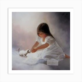 Little Girl With A Kitten Art Print