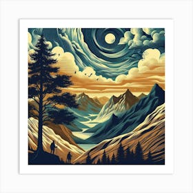 Moonlight In The Mountains Art Print