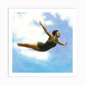 High Diver In Clouds (square) Art Print