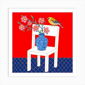 Chinoiserie Yellow Bird And Chair 1 Art Print