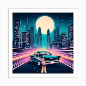 Retro Car In The City Art Print