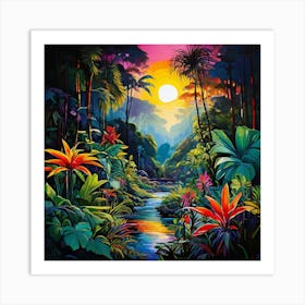 Tropical Jungle, A Tropical Rainforest With Exotic Plants art print 4 Art Print