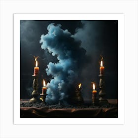 Default The Image Shows Three Burning Candles In The Backgroun 1 1 Art Print