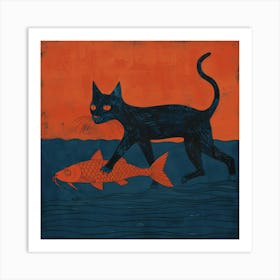 Cat And Fish 8 Art Print