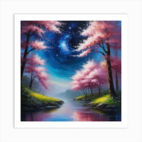 Cherry Blossoms By The River 1 Art Print