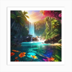 Waterfall In The Jungle 42 Art Print