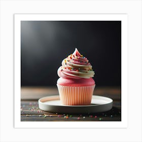 Cupcake On A Plate With Sprinkles Art Print