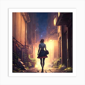 Anime Girl In Alleyway Art Print