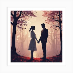 Couple Holding Hands In The Woods Art Print