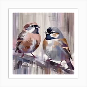 Firefly A Modern Illustration Of 2 Beautiful Sparrows Together In Neutral Colors Of Taupe, Gray, Tan (44) Art Print