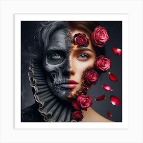 Portrait Of A Woman With Roses Art Print