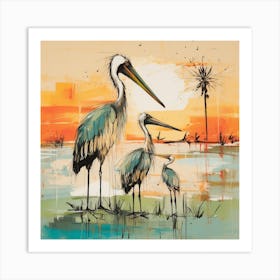 Herons At Sunset Art Print