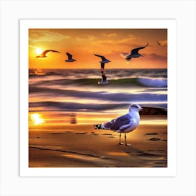 Seagulls On The Beach 3 Art Print