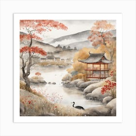 Japanese Landscape Painting Sumi E Drawing (5) Art Print