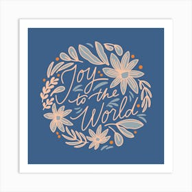 Joy to the World Blue Square Illustrated Art Print