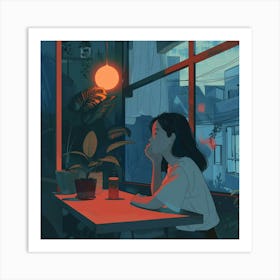 Girl Sitting At A Table Art Print