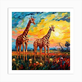 Giraffes At Sunset 30 Art Print