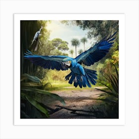 Blue Macaw In Flight Art Print