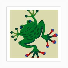 FROGGY SAYS HELLO Cute Smiling Jumping Friendly Frog Amphibian with Big Feet on Cream Kids Art Print