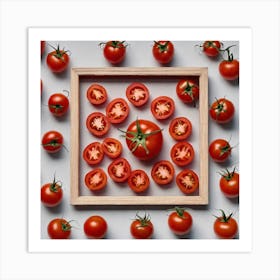 Sliced Tomatoes In A Wooden Frame Art Print
