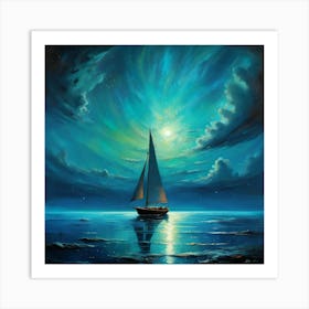 Sailboat At Night Art Print