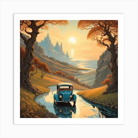 Car On A River Art Print