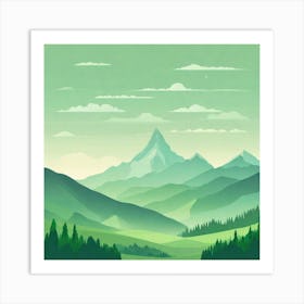 Misty mountains background in green tone 205 Art Print