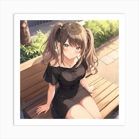 Anime Girl Sitting On A Bench Art Print