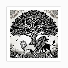 Lions And Tree Of Life Art Print