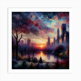 Sunset In New York City Art Print