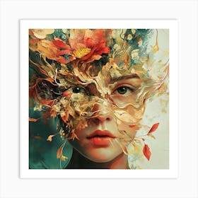 Woman With Flowers On Her Face Art Print