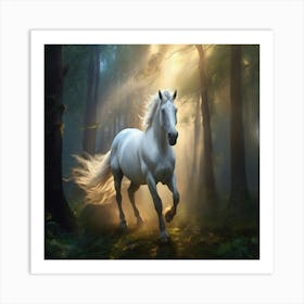 White Horse In The Forest Art Print